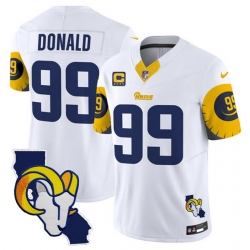 Men Los Angeles Rams 99 Aaron Donald White 2025 4 Star C Patch F U S E  V2 Limited Stitched Football Jersey