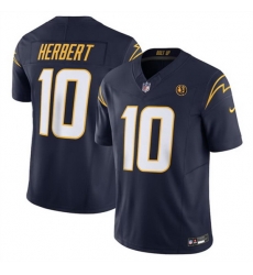 Men Los Angeles Chargers 10 Justin Herbert Navy 2023 F U S E  With John Madden Patch Vapor Limited Stitched Football Jersey