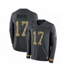 Men Nike Los Angeles Chargers 17 Philip Rivers Limited Black Salute to Service Therma Long Sleeve NFL Jersey