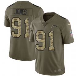 Nike Chargers #91 Justin Jones Olive Camo Mens Stitched NFL Limited 2017 Salute To Service Jersey