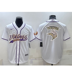 Men Minnesota Vikings White Team Big Logo With Patch Cool Base Stitched Baseball Jersey