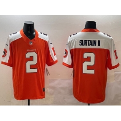 Men Denver Broncos 2 Patrick Surtain II Orange White 2024 F U S E  V2 Throwback Vapor Limited Alternate Stitched Football Jersey