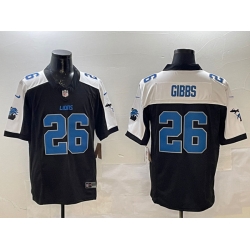 Men Detroit Lions 26 Jahmyr Gibbs Black White F U S E  2024 Michigan Patch Vapor Limited Stitched Jersey