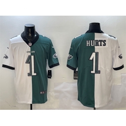 Men Philadelphia Eagles 1 Jalen Hurts White  26 Green Split Vapor Untouchable Limited Stitched Football Jersey