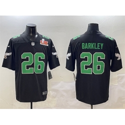 Men Philadelphia Eagles 26 Saquon Barkley Black 2025 Super Bowl LIX Patch Throwback Vapor Untouchable Limited Stitched Football Jersey