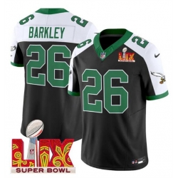 Men Philadelphia Eagles 26 Saquon Barkley Black White 2025 Super Bowl LIX Patch F U S E  Vapor Untouchable Limited Stitched Football Jersey