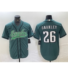 Men Philadelphia Eagles 26 Saquon Barkley Green Cool Base Baseball Stitched Jersey