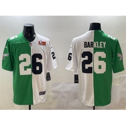 Men Philadelphia Eagles 26 Saquon Barkley Green White Split 2025 Super Bowl LIX Patch Vapor Untouchable Limited Stitched Football Jersey