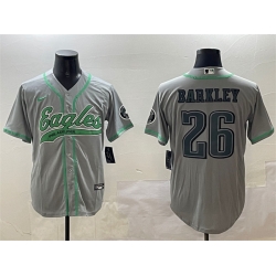 Men Philadelphia Eagles 26 Saquon Barkley Grey Cool Base Stitched Baseball Jersey