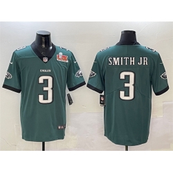 Men Philadelphia Eagles 3 Nolan Smith Jr  Green 2025 Super Bowl LIX Patch New Vapor Untouchable Limited Stitched Football Jersey