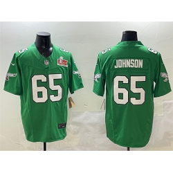 Men Philadelphia Eagles 65 Lane Johnson Green 2025 Super Bowl LIX Patch F U S E  Throwback Vapor Untouchable Limited Stitched Football Jersey