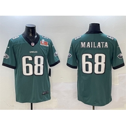 Men Philadelphia Eagles 68 Jordan Mailata Green 2025 Super Bowl LIX Patch New Vapor Untouchable Limited Stitched Football Jersey