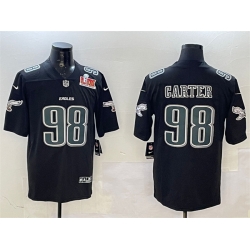 Men Philadelphia Eagles 98 Jalen Carter Black 2025 Super Bowl LIX Patch Fashion New Vapor Untouchable Limited Stitched Football Jersey