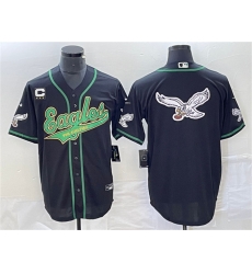 Men Philadelphia Eagles Black Team Big Logo With C Patch Cool Base Stitched Baseball Jersey