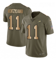 Mens Nike Philadelphia Eagles 11 Carson Wentz Limited OliveGold 2017 Salute to Service Wentzylvania NFL Jersey