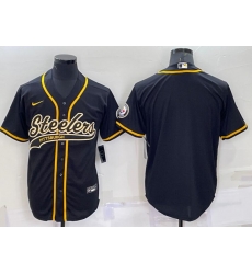 Men PITTSBURGH STEELERS Team Big Logo With Patch Cool Base Stitched Baseball Jersey Black