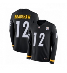 Mens Nike Pittsburgh Steelers 12 Terry Bradshaw Limited Black Therma Long Sleeve NFL Jersey