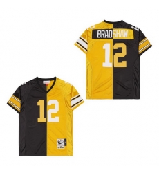 Men's Pittsburgh Steelers Terry Bradshaw #12 Gold Black Split Stitched NFL Football Jersey