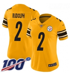 Steelers #2 Mason Rudolph Gold Women Stitched Football Limited Inverted Legend 100th Season Jersey