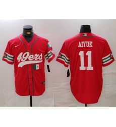 Men San Francisco 49ers 11 Brandon Aiyuk Red With Patch Cool Base Stitched Baseball Jersey 1