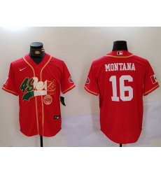 Men San Francisco 49ers 16 Joe Montana Red With Patch Cool Base Stitched Baseball Jersey 1