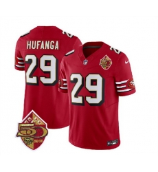 Men San Francisco 49ers 29 Talanoa Hufanga Red 2023 F U S E  50th Patch Throwback Stitched Football Jersey