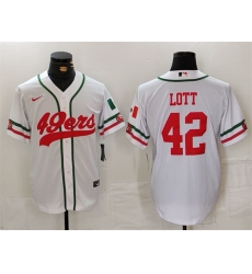 Men San Francisco 49ers 42 Ronnie Lott White With Patch Cool Base Stitched Baseball Jersey