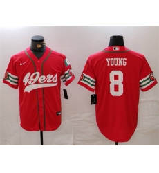 Men San Francisco 49ers 8 Steve Young Red With Patch Cool Base Stitched Baseball Jersey