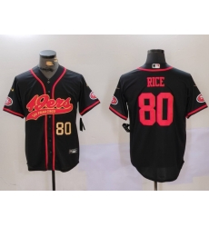 Men San Francisco 49ers 80 Jerry Rice Black With Patch Cool Base Stitched Baseball Jersey 1