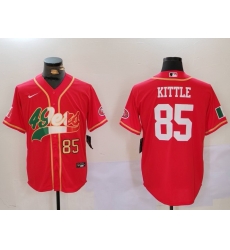 Men San Francisco 49ers 85 George Kittle Red With Patch Cool Base Stitched Baseball Jersey 3