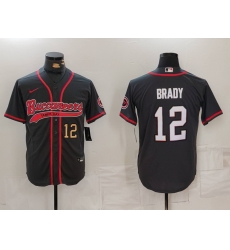 Men Tampa Bay Buccaneers  12 Tom Brady Black Cool Base Stitched Baseball Jersey 1