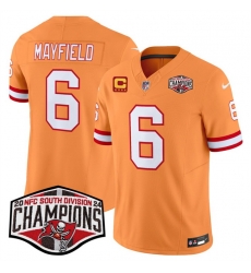 Men Tampa Bay Buccaneers 6 Baker Mayfield Orange F U S E  2024 NFC South Champions With 4 Star C Patch Limited Stitched Jersey