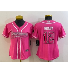 Women Tampa Bay Buccaneers 12 Tom Brady Pink With Patch Cool Base Stitched Baseball Jersey