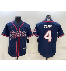 Men New England Patriots 4 Bailey Zappe Navy With Path Cool Base Stitched Baseball Jersey