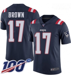 Patriots #17 Antonio Brown Navy Blue Youth Stitched Football Limited Rush 100th Season Jersey