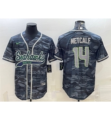 Men Seattle Seahawks 14 DK Metcalf Grey Camo With Patch Cool Base Stitched Baseball Jersey