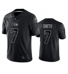 Men Seattle Seahawks 7 Geno Smith Black Reflective Stitched Jersey