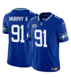 Men Seattle Seahawks 91 Byron Murphy II Royal 2024 With Dradt Patch F U S E Throwback Vapor Limited Stitched Football Jersey