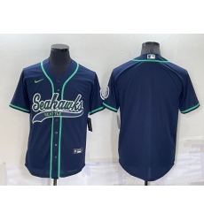 Men Seattle Seahawks Blank Navy Cool Base Stitched Baseball Jersey