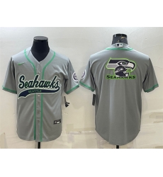 Men Seattle Seahawks Grey Team Big Logo With Patch Cool Base Stitched Baseball Jersey