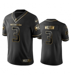 Seahawks 3 Russell Wilson Black Men Stitched Football Limited Golden Edition Jersey