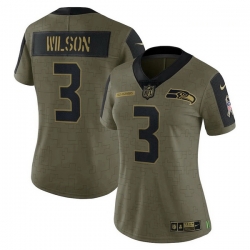 Women's Seattle Seahawks Russell Wilson Nike Olive 2021 Salute To Service Limited Player Jersey