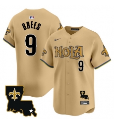 Men New Orleans Saints 9 Drew Brees Gold Cool Base Stitched Baseball Jersey