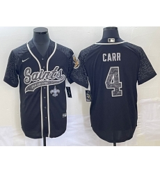 Men's New Orleans Saints #4 Derek Carr Black Reflective With Patch Cool Base Stitched Baseball Jersey