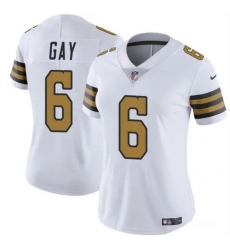 Women New Orleans Saints 6 Willie Gay White Color Rush Stitched Game Jersey