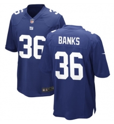 Men New York Giants 36 Deonte Banks Blue 2023 Draft Stitched Game Jersey