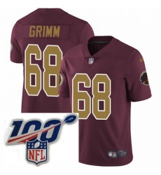 Youth Nike Washington Redskins 68 Russ Grimm Burgundy RedGold Number Alternate 80TH Anniversary Vapor Untouchable Limited Stitched 100th anniversary Neck P