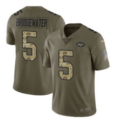 Nike Jets #5 Teddy Bridgewater Olive Camo Youth Stitched NFL Limited 2017 Salute to Service Jersey