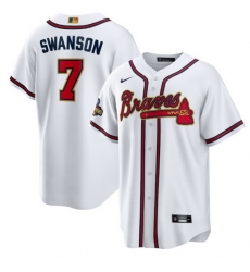 Men Atlanta Braves 237 Dansby Swanson 2022 White Gold World Series Champions Program Cool Base Stitched Baseball jersey