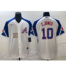 Men's Atlanta Braves #10 Chipper Jones Number White 2023 City Connect Cool Base Stitched Jersey